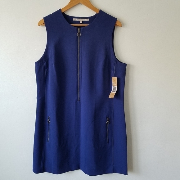 𝅺Rachel Rachel Roy Blue 1/2 Ziper Front Sleeveless Shift Dress Size 1X - Picture 2 of 12